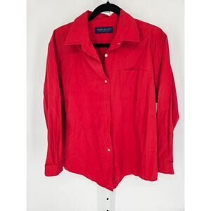 Karen Scott Women's Red Button Down Long Sleeve Pocket Blended Fiber Top Size L